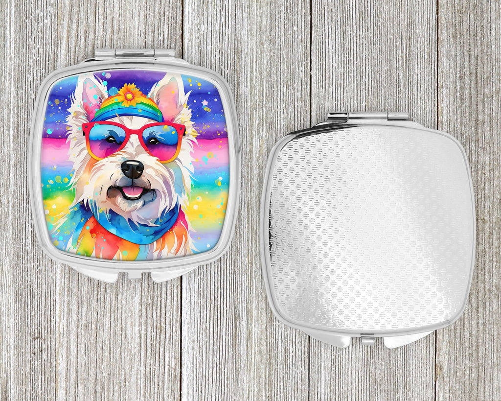 Westie Hippie Dawg Compact Mirror Decorative Travel Makeup Mirror for Women Girls Gifts Pocket Makeup Mirror Folding Handheld