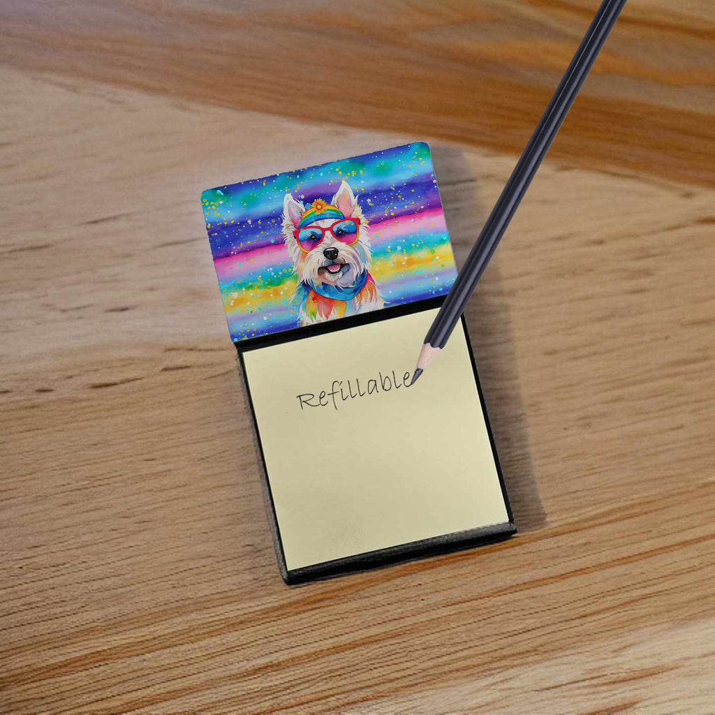 Westie Hippie Dawg Watercolor Sticky Note Holder Refillable Dispenser Desk Accessory 3x3 Pad Gift