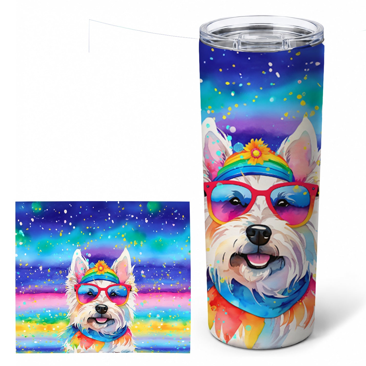 Westie Hippie Dawg Stainless Steel Skinny Tumbler 20 oz Vacuum Double Walled Reusable Insulated Travel Cup