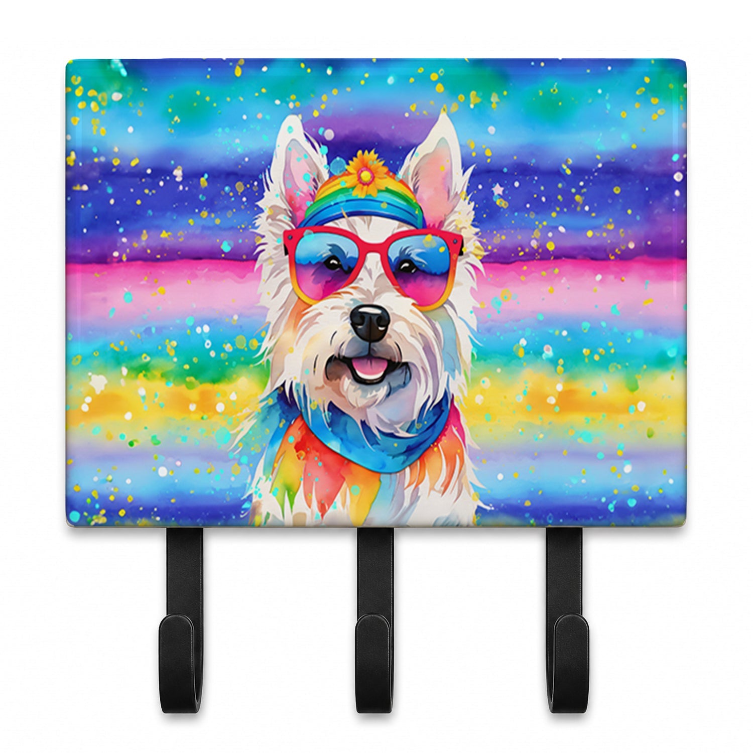 Westie Hippie Dawg Leash or Key Holder Wall Hooks, Coat Rack Wall Mount, for Hanging Keys, Towels, Aprons, Leashes