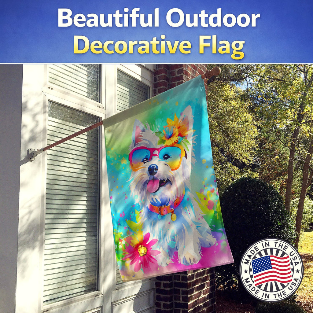 Westie Hippie Dawg House Flag 28x40 Porch Sleeve Pole Decorative Outside Yard Banner Artwork Wall Hanging, Polyester