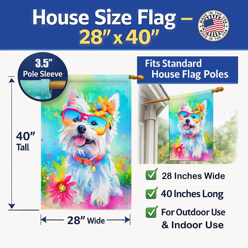 Westie Hippie Dawg House Flag 28x40 Porch Sleeve Pole Decorative Outside Yard Banner Artwork Wall Hanging, Polyester