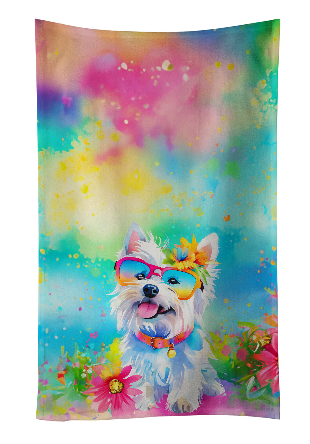 Westie Hippie Dawg Kitchen Towel Velour Plush Front and Cotton Loop Back Machine Washable