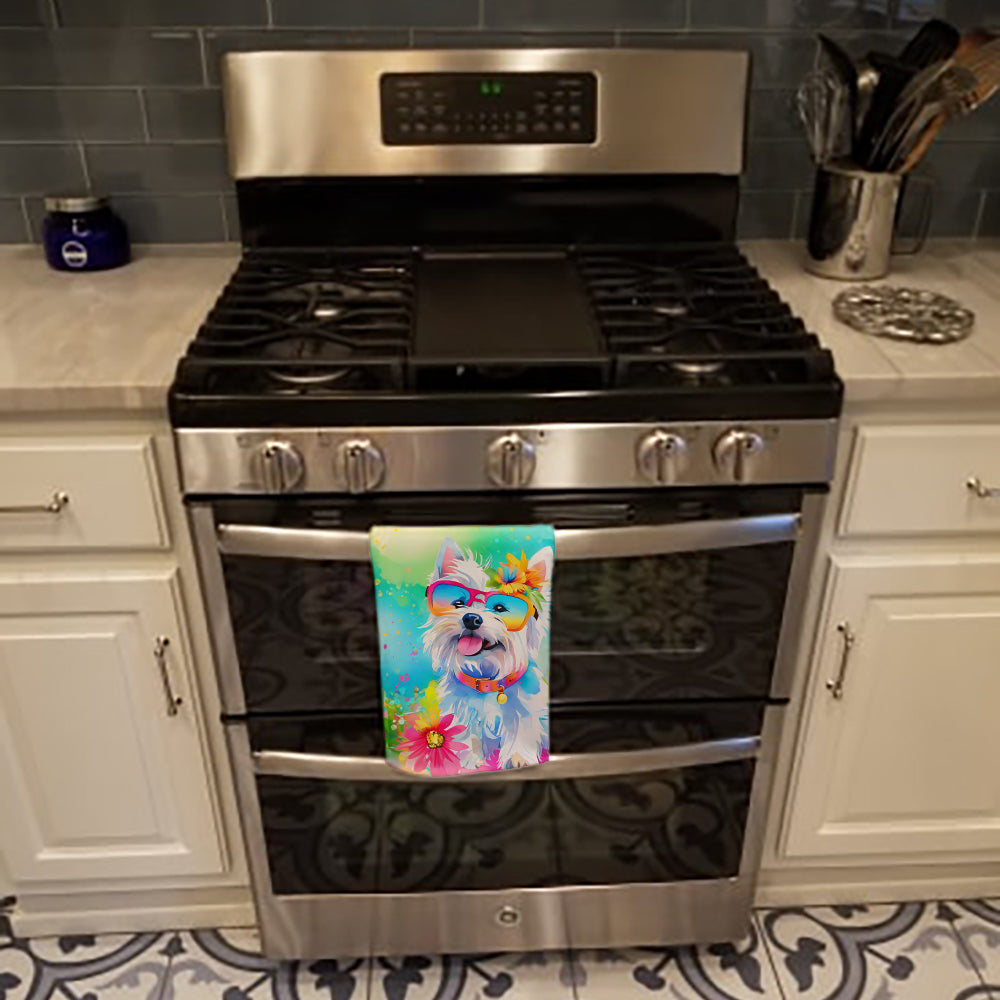 Westie Hippie Dawg Kitchen Towel Velour Plush Front and Cotton Loop Back Machine Washable