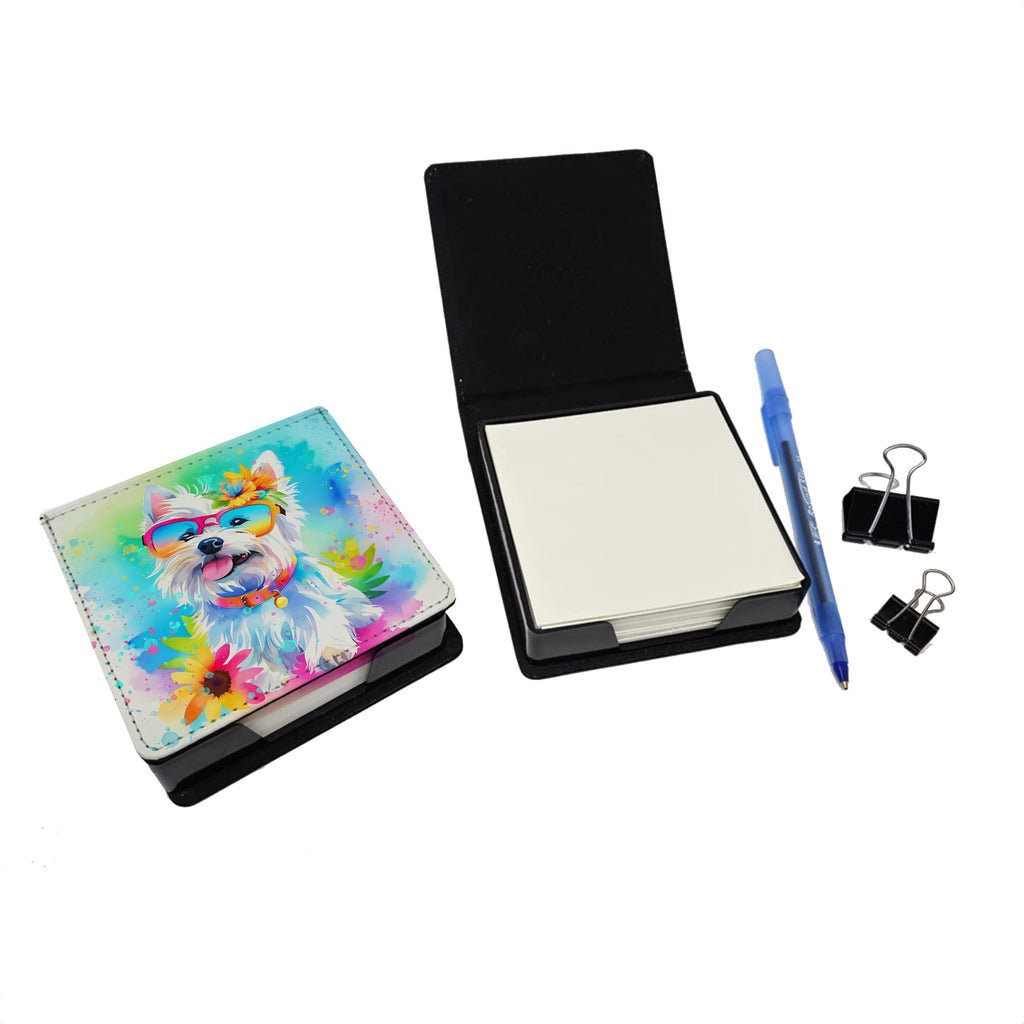 Westie Hippie Dawg PU Leather Note Paper Holder with Artist-Designed Cover, Desk Accessory, Office Gift