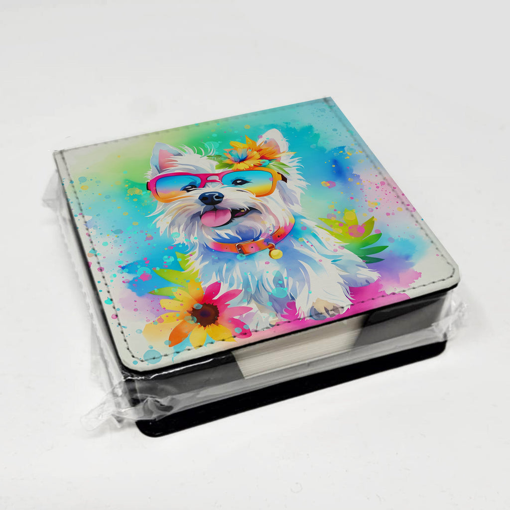 Westie Hippie Dawg PU Leather Note Paper Holder with Artist-Designed Cover, Desk Accessory, Office Gift