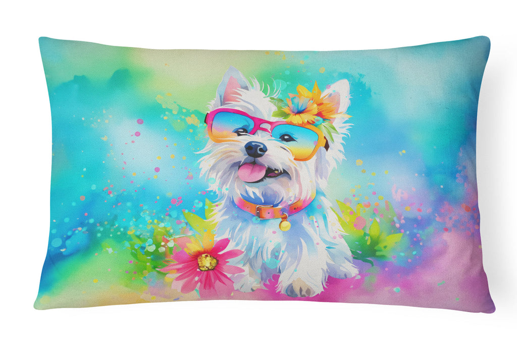 Westie Hippie Dawg Decorative Throw Pillow 12x16 Indoor Outdoor Accent Cushion, Fabric Cover with Insert for Sofa, Bed, Porch & Living Room