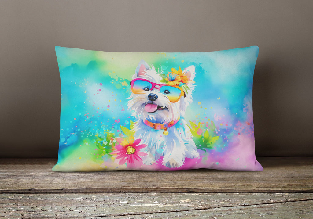 Westie Hippie Dawg Decorative Throw Pillow 12x16 Indoor Outdoor Accent Cushion, Fabric Cover with Insert for Sofa, Bed, Porch & Living Room