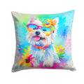 Westie Hippie Dawg Decorative Throw Pillow 18x18 Indoor Outdoor Accent Cushion, Fabric Cover with Insert for Sofa, Bed, Porch & Living Room