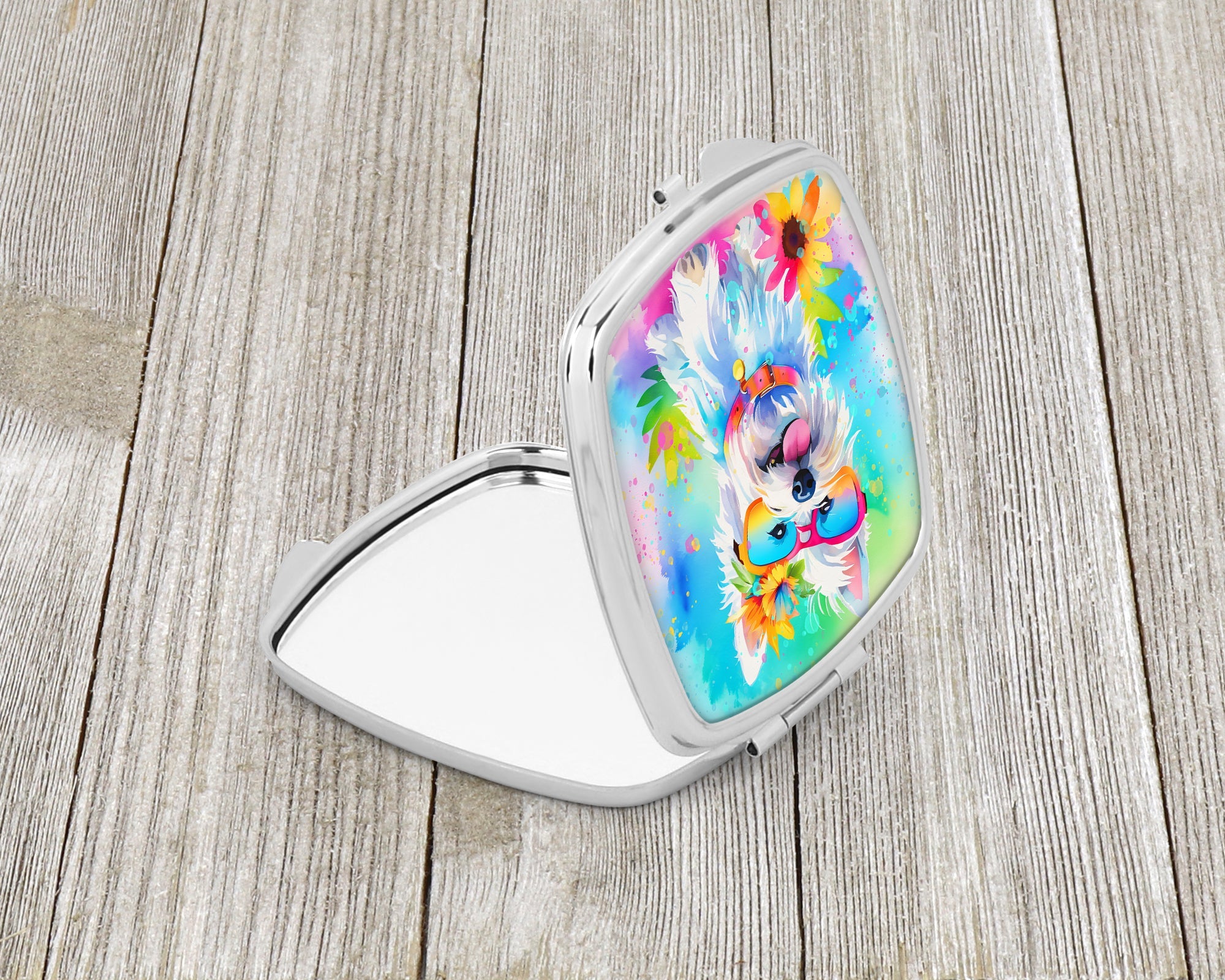 Westie Hippie Dawg Compact Mirror Decorative Travel Makeup Mirror for Women Girls Gifts Pocket Makeup Mirror Folding Handheld