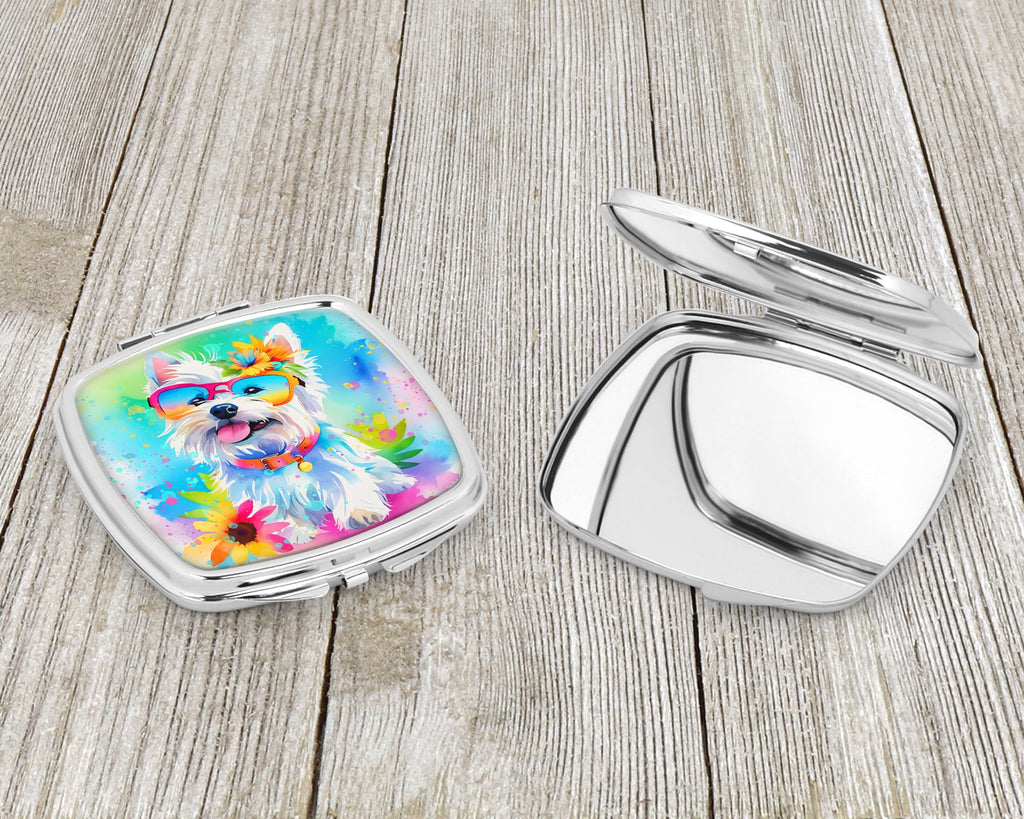 Westie Hippie Dawg Compact Mirror Decorative Travel Makeup Mirror for Women Girls Gifts Pocket Makeup Mirror Folding Handheld