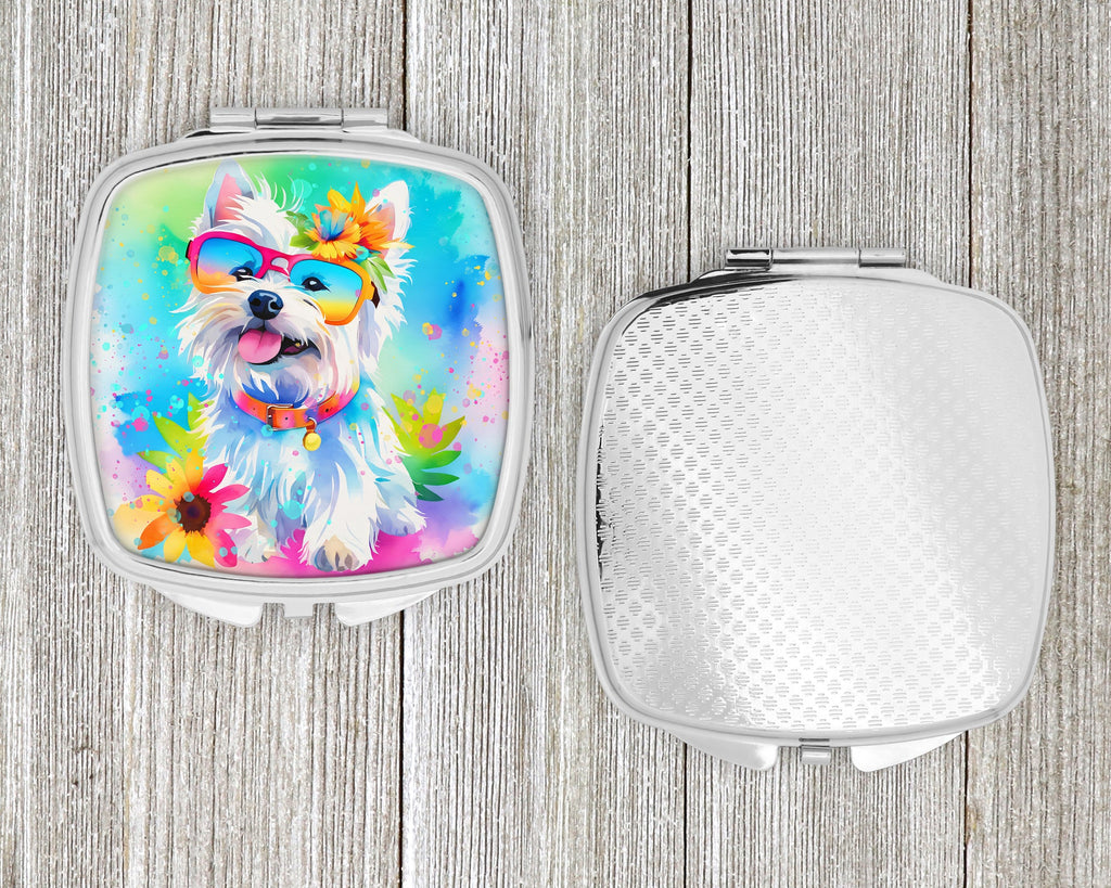 Westie Hippie Dawg Compact Mirror Decorative Travel Makeup Mirror for Women Girls Gifts Pocket Makeup Mirror Folding Handheld