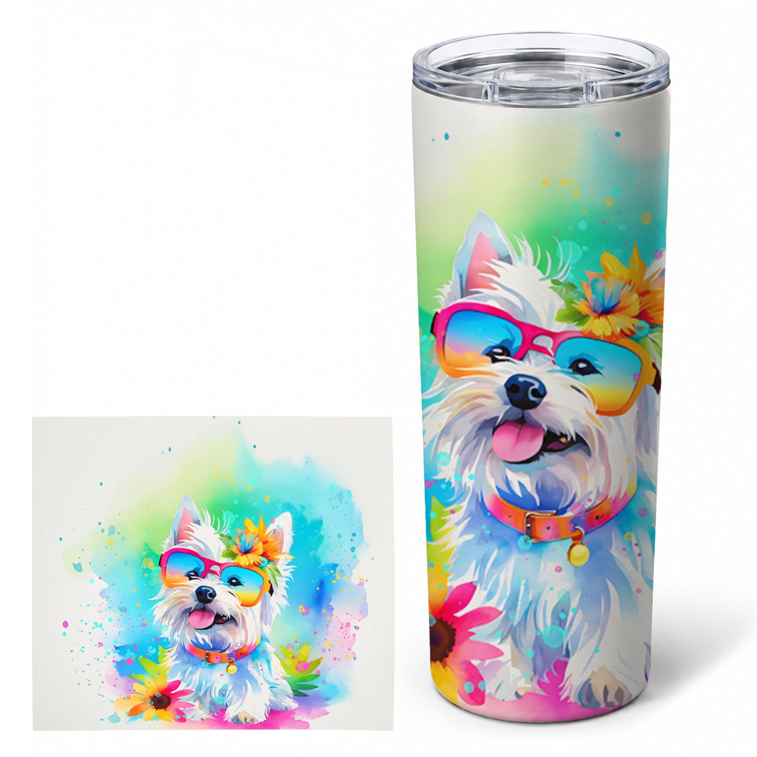 Westie Hippie Dawg Stainless Steel Skinny Tumbler 20 oz Vacuum Double Walled Reusable Insulated Travel Cup