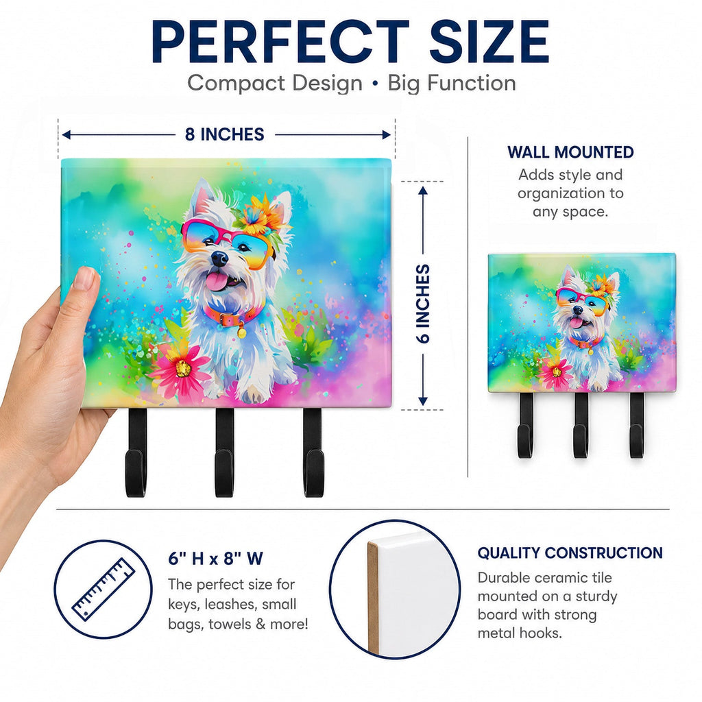 Westie Hippie Dawg Leash or Key Holder Wall Hooks, Coat Rack Wall Mount, for Hanging Keys, Towels, Aprons, Leashes