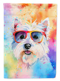Westie Hippie Dawg House Flag 28x40 Porch Sleeve Pole Decorative Outside Yard Banner Artwork Wall Hanging, Polyester