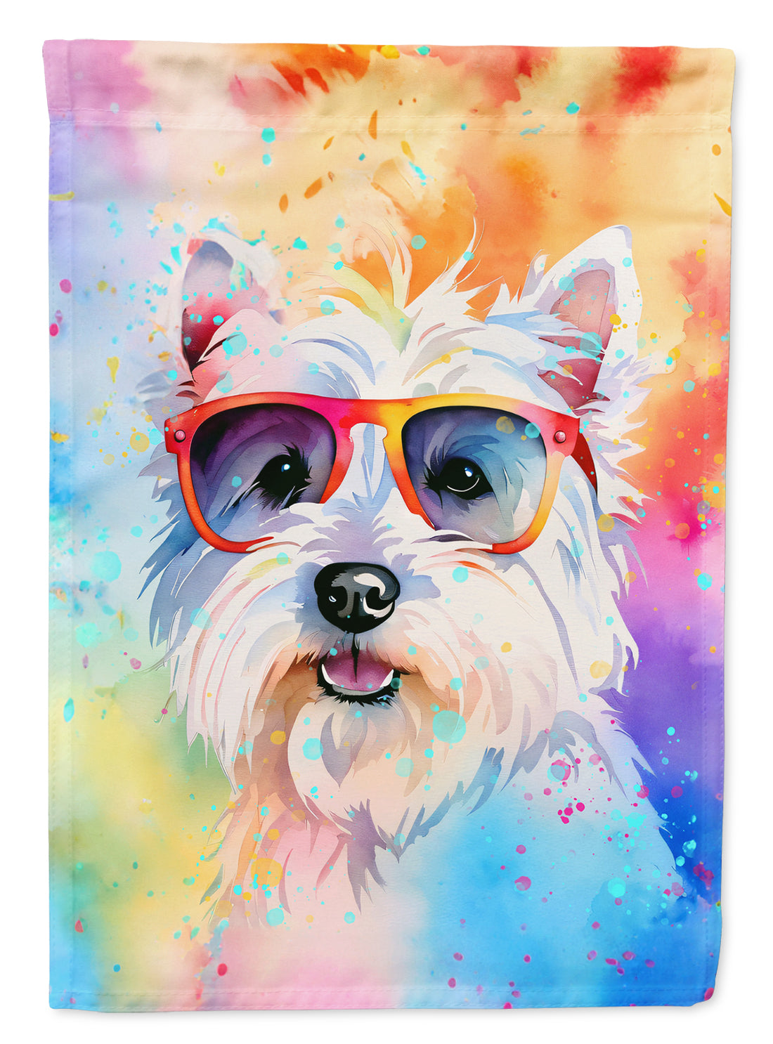 Westie Hippie Dawg House Flag 28x40 Porch Sleeve Pole Decorative Outside Yard Banner Artwork Wall Hanging, Polyester