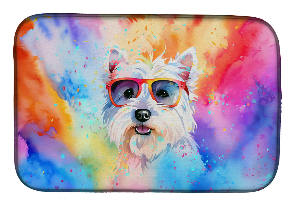Westie Hippie Dawg Dish Drying Mat Absorbent Dish Drying Mat Pad for Kitchen Counter Dish Drainer Mat for Countertop, 14 x 21", Multicolor