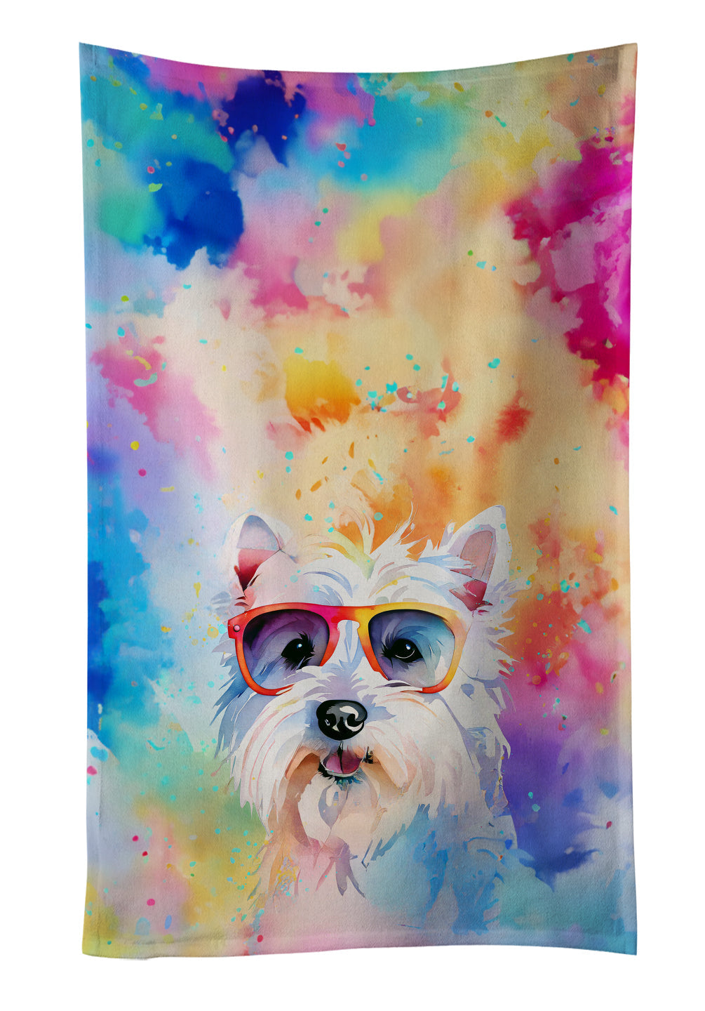 Westie Hippie Dawg Kitchen Towel Velour Plush Front and Cotton Loop Back Machine Washable