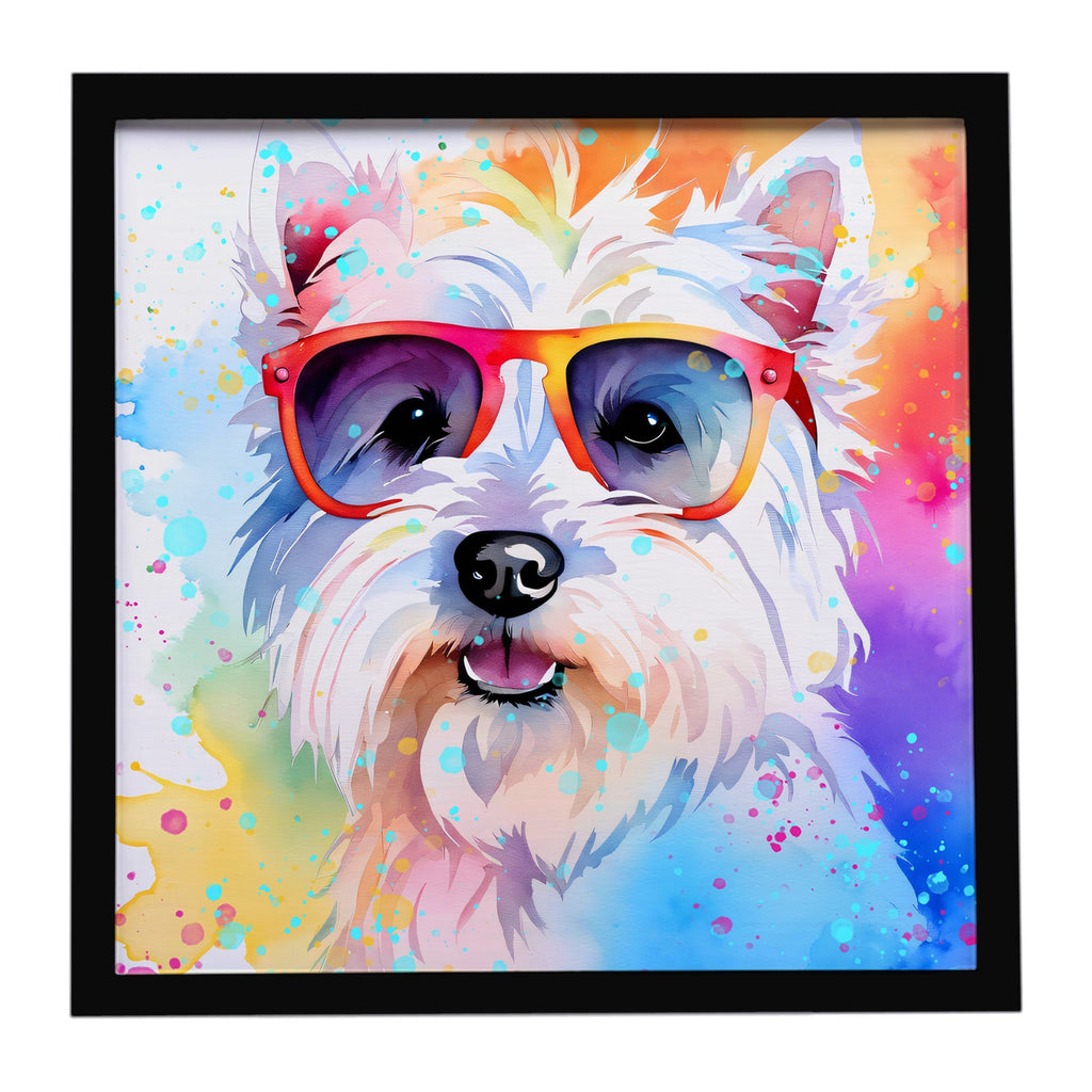 Westie Hippie Dawg Framed Metal Print Bathroom, Kitchen, Office, Home Decor Wall Art Ready to Hang, Square, 8X8