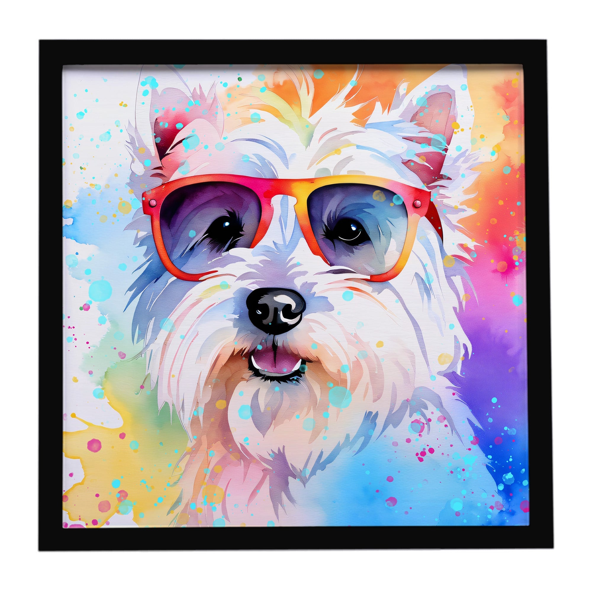Westie Hippie Dawg Framed Metal Print Bathroom, Kitchen, Office, Home Decor Wall Art Ready to Hang, Square, 8X8