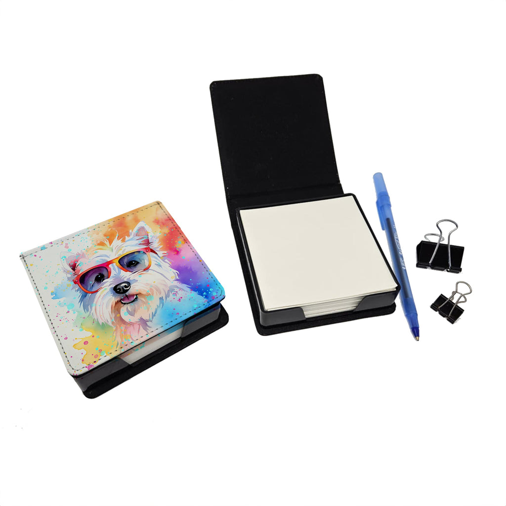 Westie Hippie Dawg PU Leather Note Paper Holder with Artist-Designed Cover, Desk Accessory, Office Gift