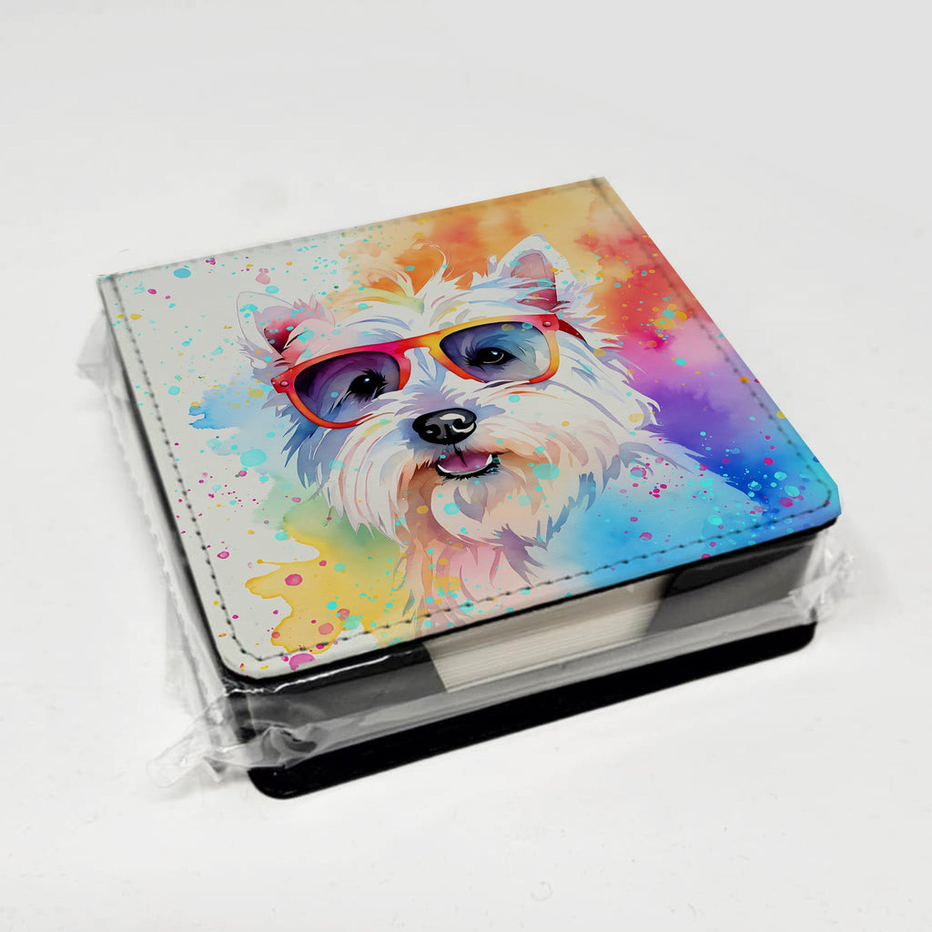 Westie Hippie Dawg PU Leather Note Paper Holder with Artist-Designed Cover, Desk Accessory, Office Gift