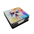 Westie Hippie Dawg PU Leather Note Paper Holder with Artist-Designed Cover, Desk Accessory, Office Gift