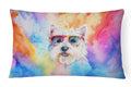 Westie Hippie Dawg Decorative Throw Pillow 12x16 Indoor Outdoor Accent Cushion, Fabric Cover with Insert for Sofa, Bed, Porch & Living Room