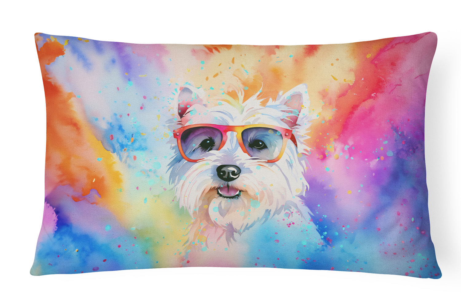Westie Hippie Dawg Decorative Throw Pillow 12x16 Indoor Outdoor Accent Cushion, Fabric Cover with Insert for Sofa, Bed, Porch & Living Room