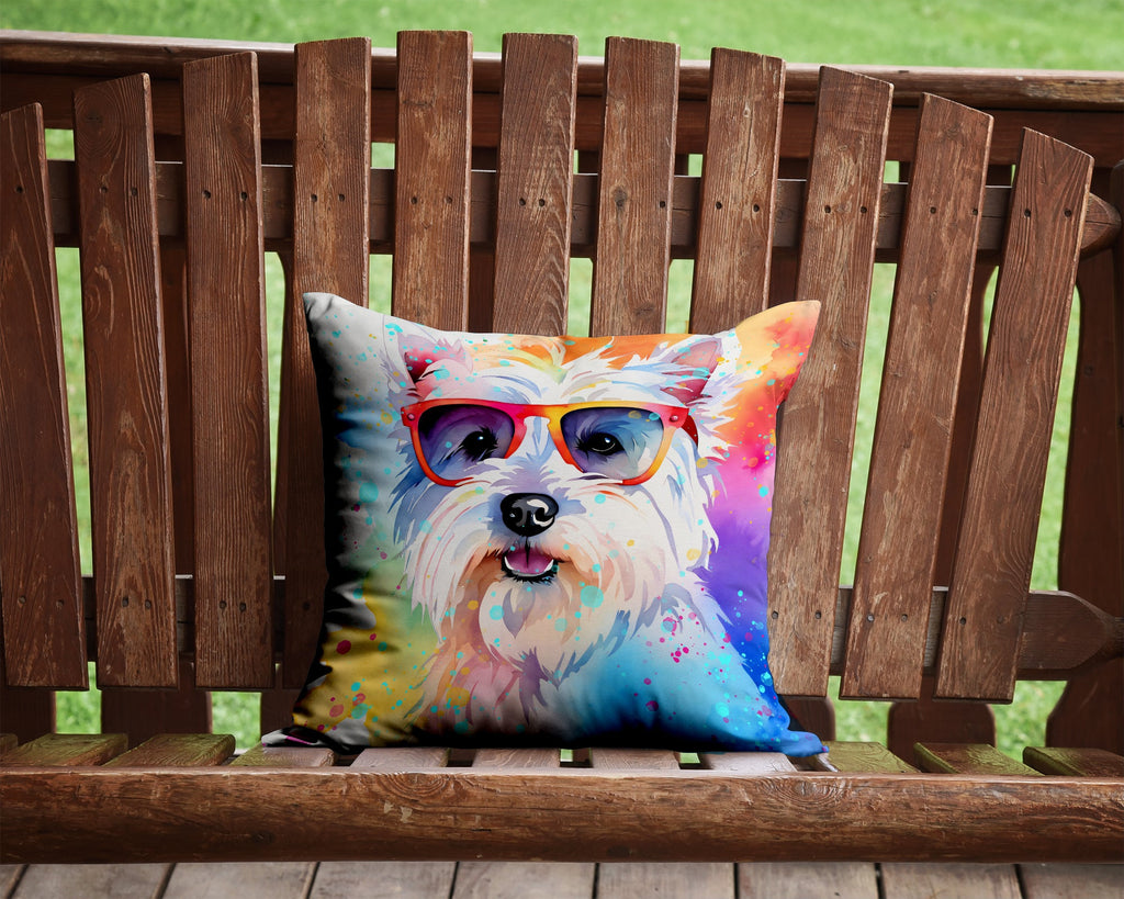 Westie Hippie Dawg Decorative Throw Pillow 14x14 Indoor Outdoor Accent Cushion, Fabric Cover with Insert for Sofa, Bed, Porch & Living Room