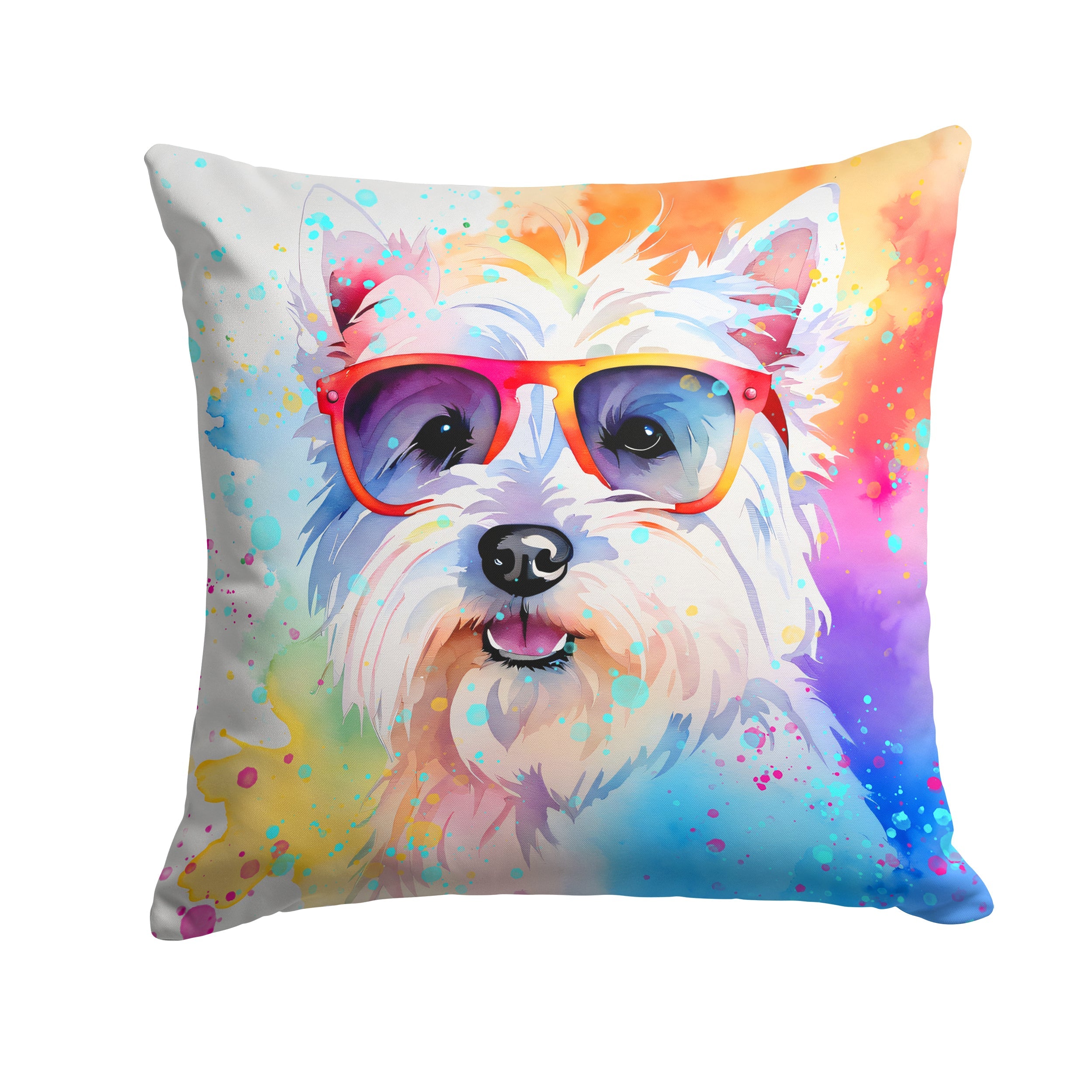 Westie Hippie Dawg Decorative Throw Pillow 18x18 Indoor Outdoor Accent Cushion, Fabric Cover with Insert for Sofa, Bed, Porch & Living Room
