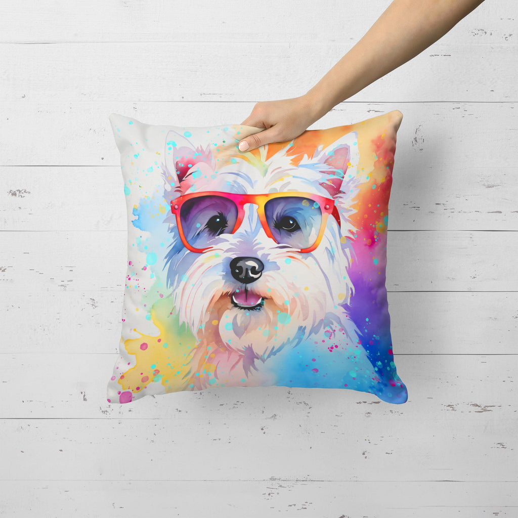 Westie Hippie Dawg Decorative Throw Pillow 18x18 Indoor Outdoor Accent Cushion, Fabric Cover with Insert for Sofa, Bed, Porch & Living Room
