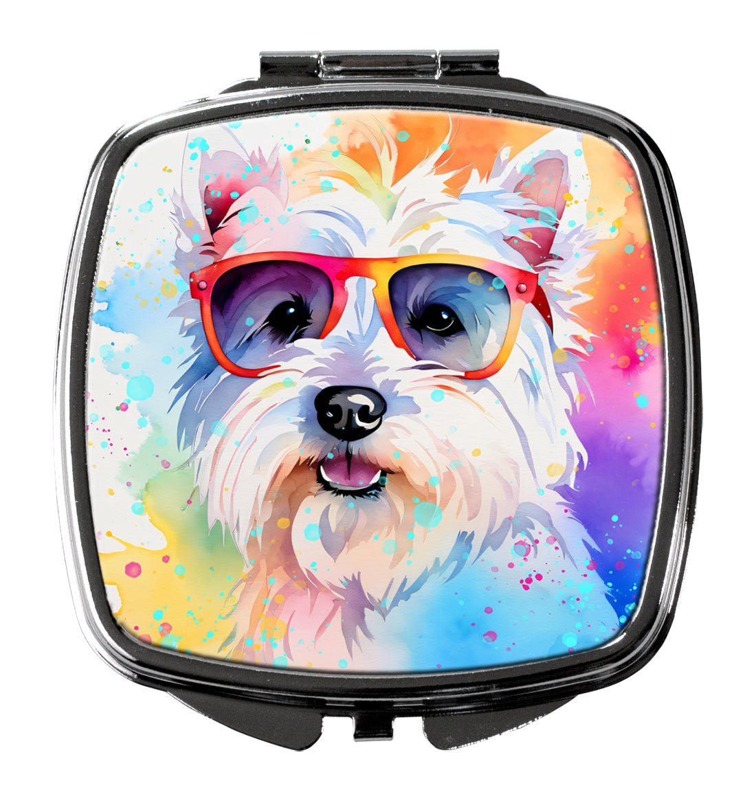 Westie Hippie Dawg Compact Mirror Decorative Travel Makeup Mirror for Women Girls Gifts Pocket Makeup Mirror Folding Handheld