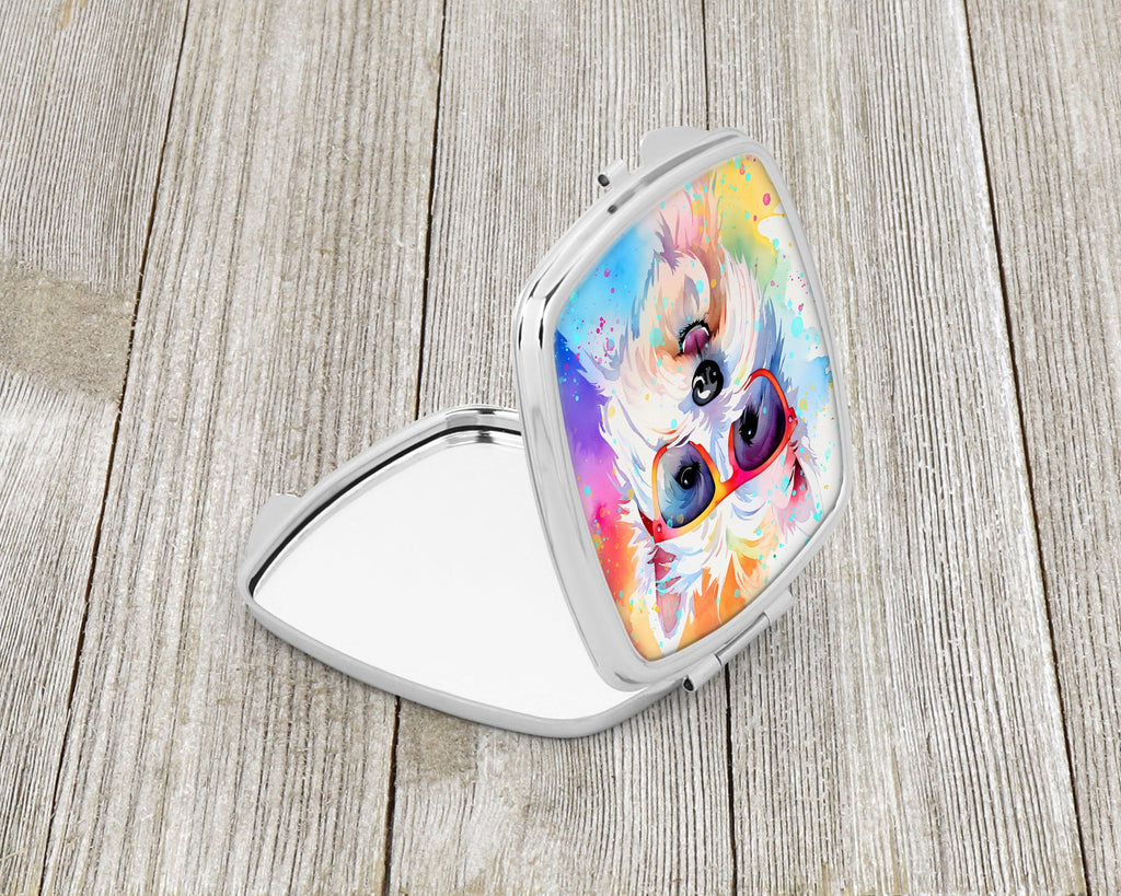 Westie Hippie Dawg Compact Mirror Decorative Travel Makeup Mirror for Women Girls Gifts Pocket Makeup Mirror Folding Handheld
