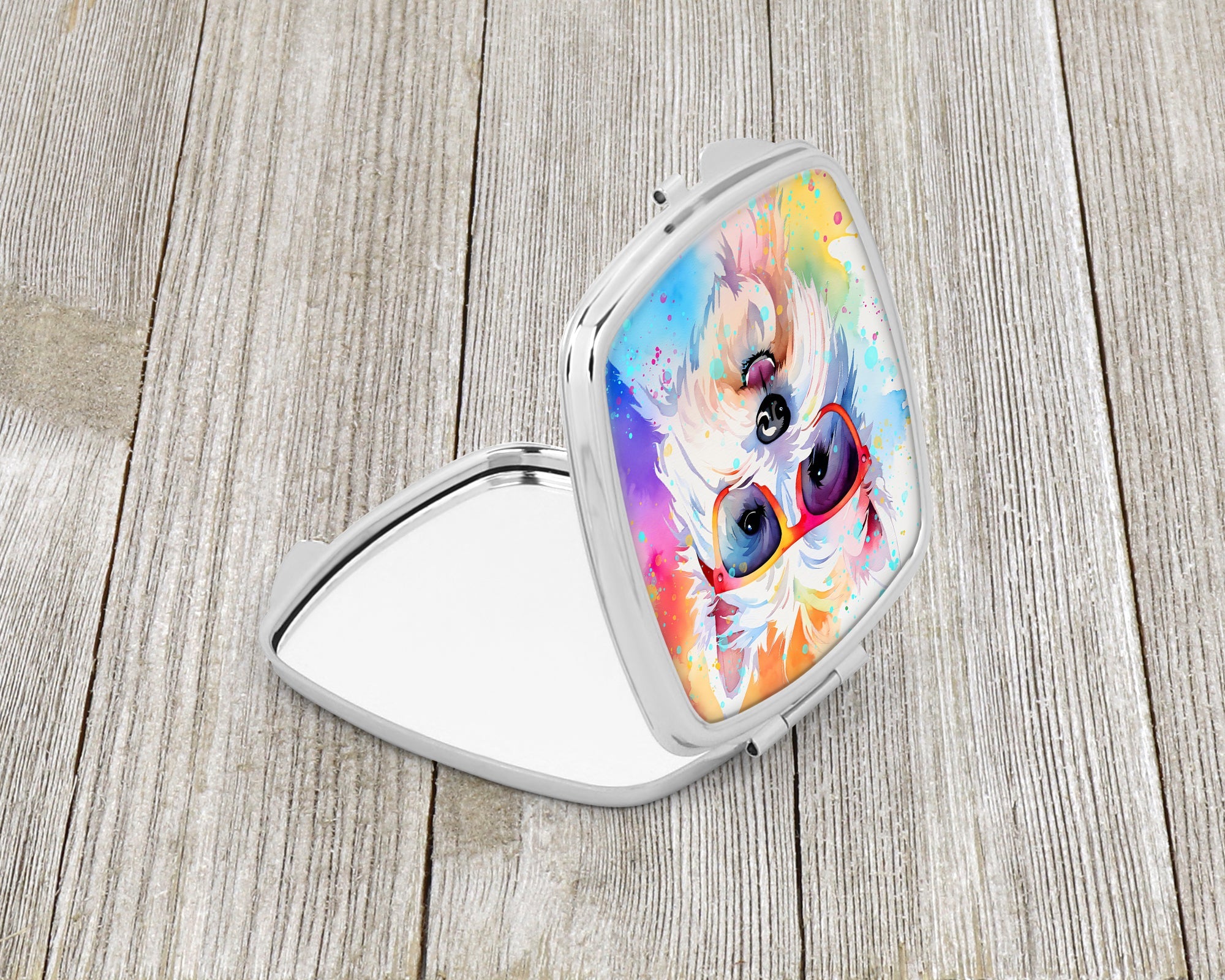 Westie Hippie Dawg Compact Mirror Decorative Travel Makeup Mirror for Women Girls Gifts Pocket Makeup Mirror Folding Handheld