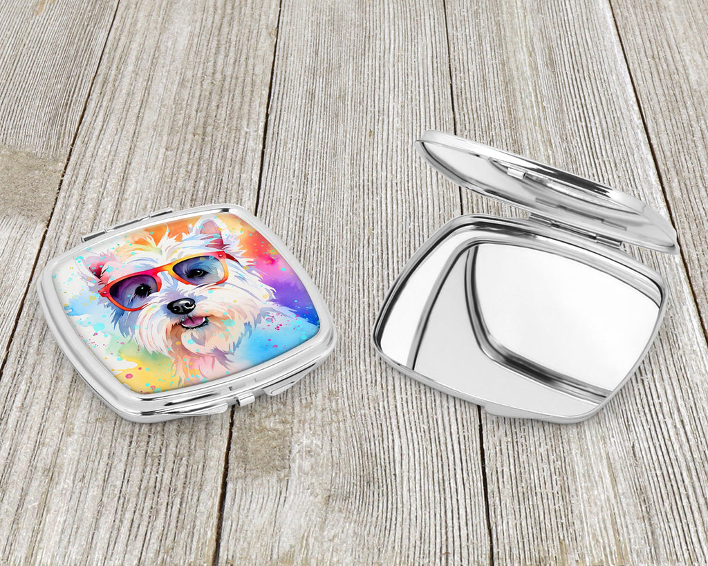 Westie Hippie Dawg Compact Mirror Decorative Travel Makeup Mirror for Women Girls Gifts Pocket Makeup Mirror Folding Handheld