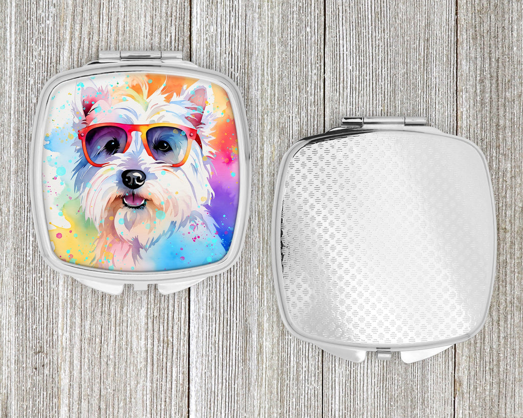Westie Hippie Dawg Compact Mirror Decorative Travel Makeup Mirror for Women Girls Gifts Pocket Makeup Mirror Folding Handheld