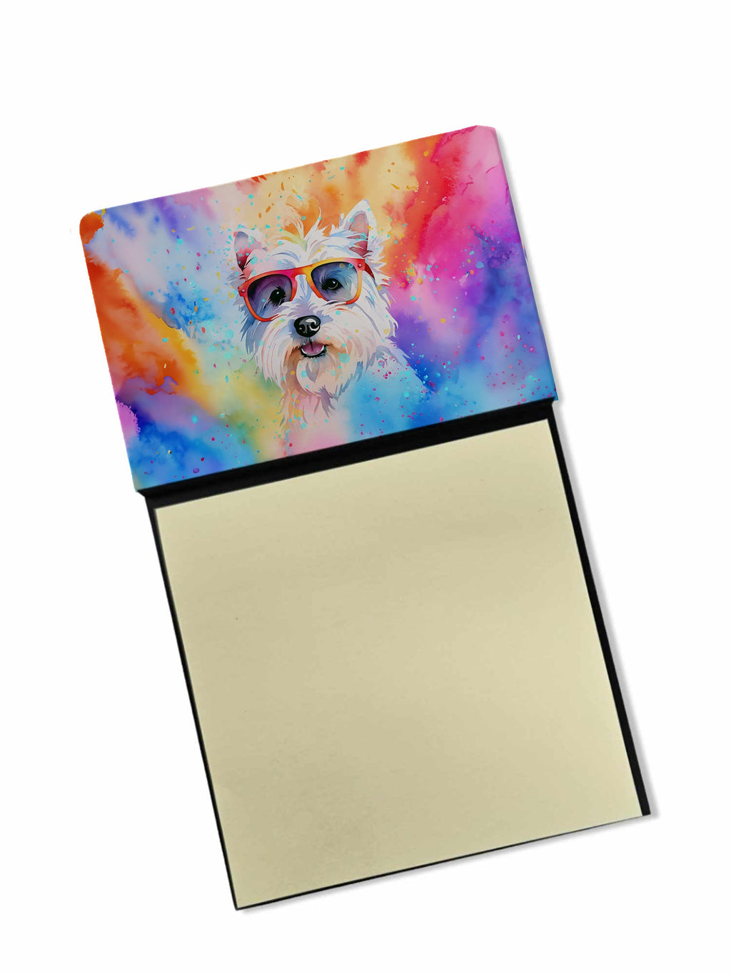 Westie Hippie Dawg Watercolor Sticky Note Holder Refillable Dispenser Desk Accessory 3x3 Pad Gift