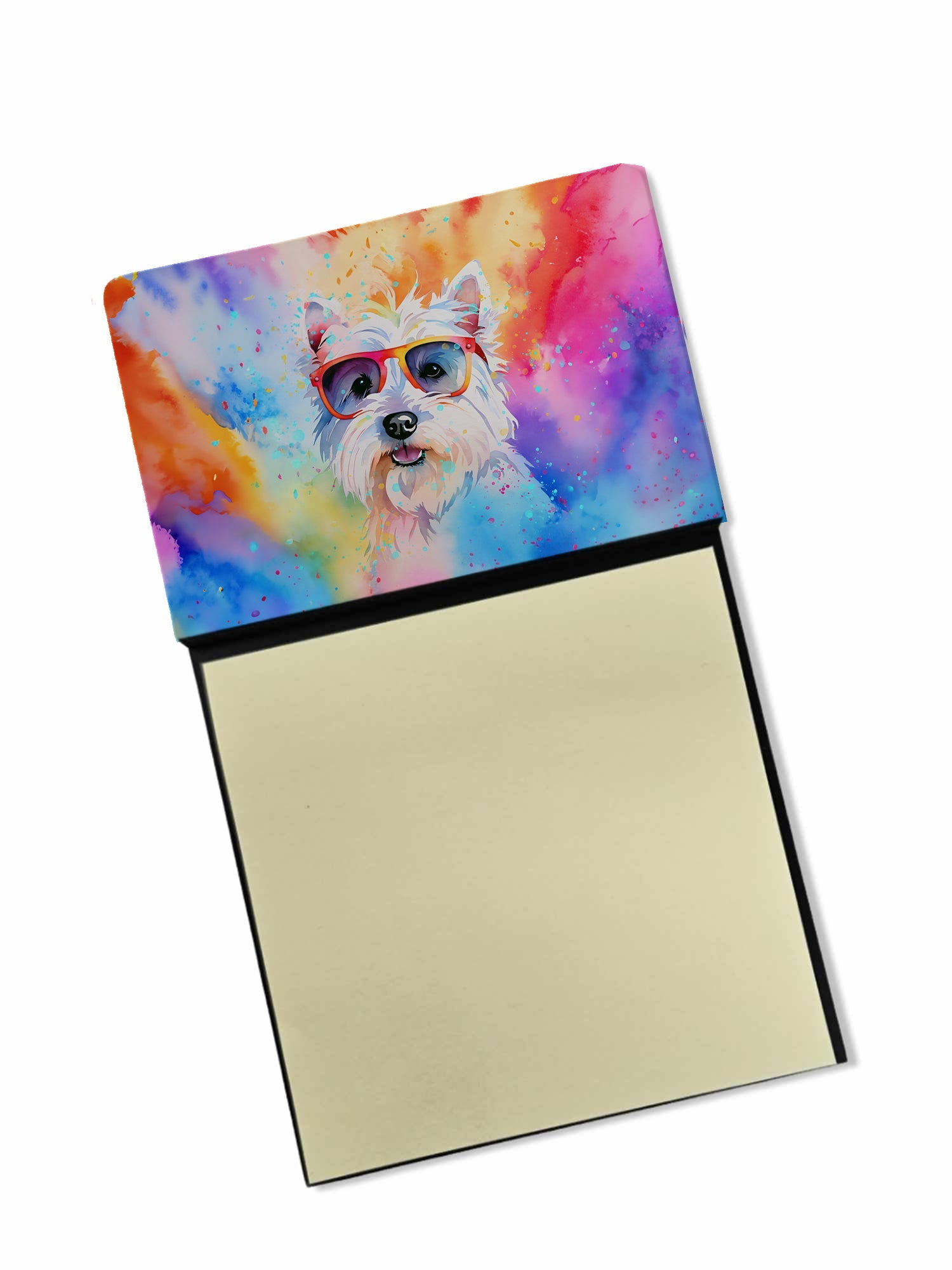Westie Hippie Dawg Watercolor Sticky Note Holder Refillable Dispenser Desk Accessory 3x3 Pad Gift
