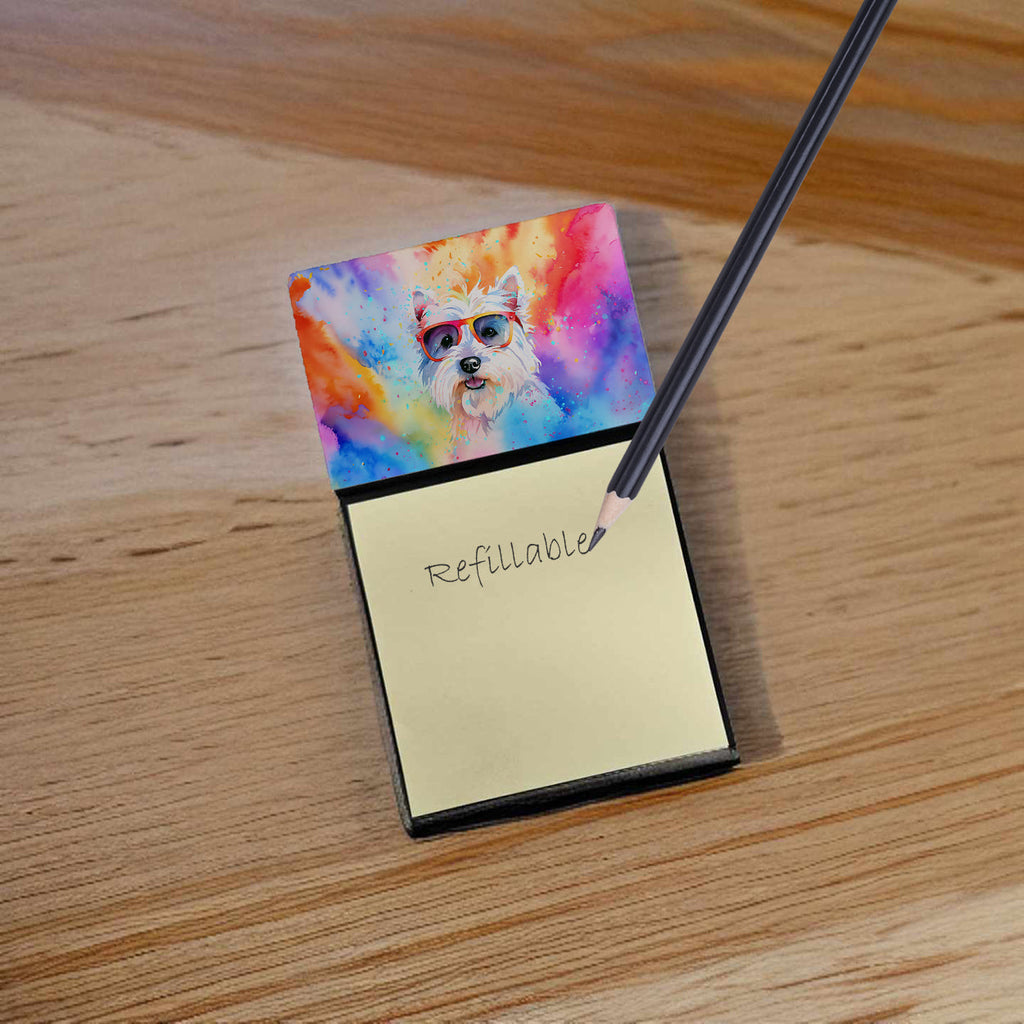 Westie Hippie Dawg Watercolor Sticky Note Holder Refillable Dispenser Desk Accessory 3x3 Pad Gift