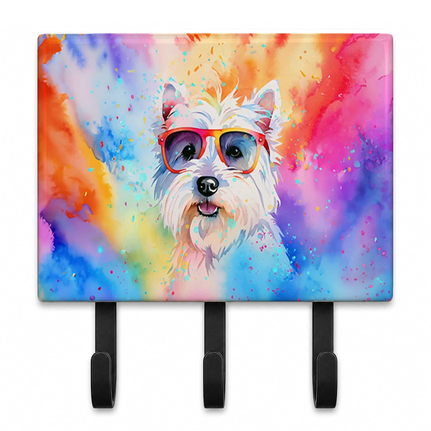 Westie Hippie Dawg Leash or Key Holder Wall Hooks, Coat Rack Wall Mount, for Hanging Keys, Towels, Aprons, Leashes