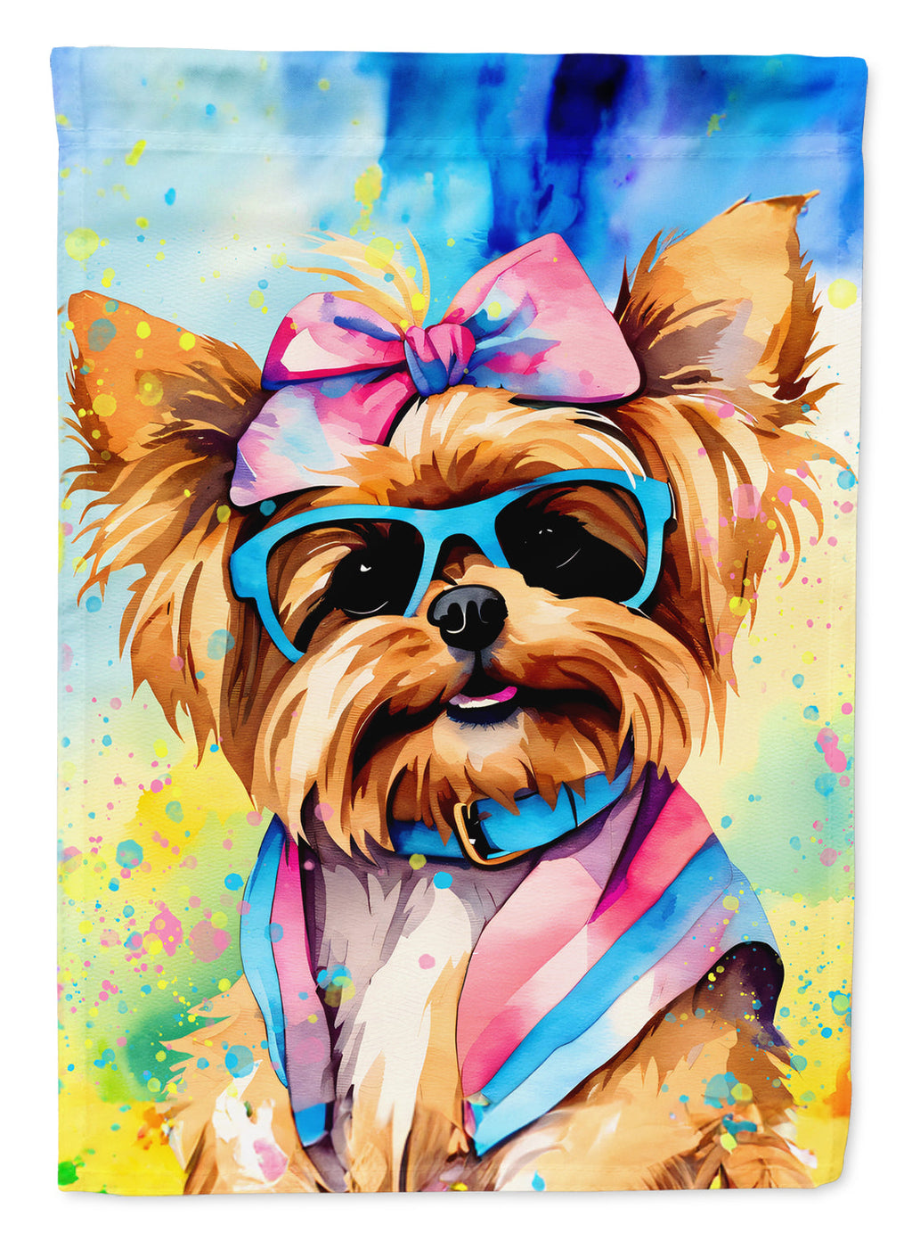 Yorkshire Terrier Hippie Dawg House Flag 28x40 Porch Sleeve Pole Decorative Outside Yard Banner Artwork Wall Hanging, Polyester