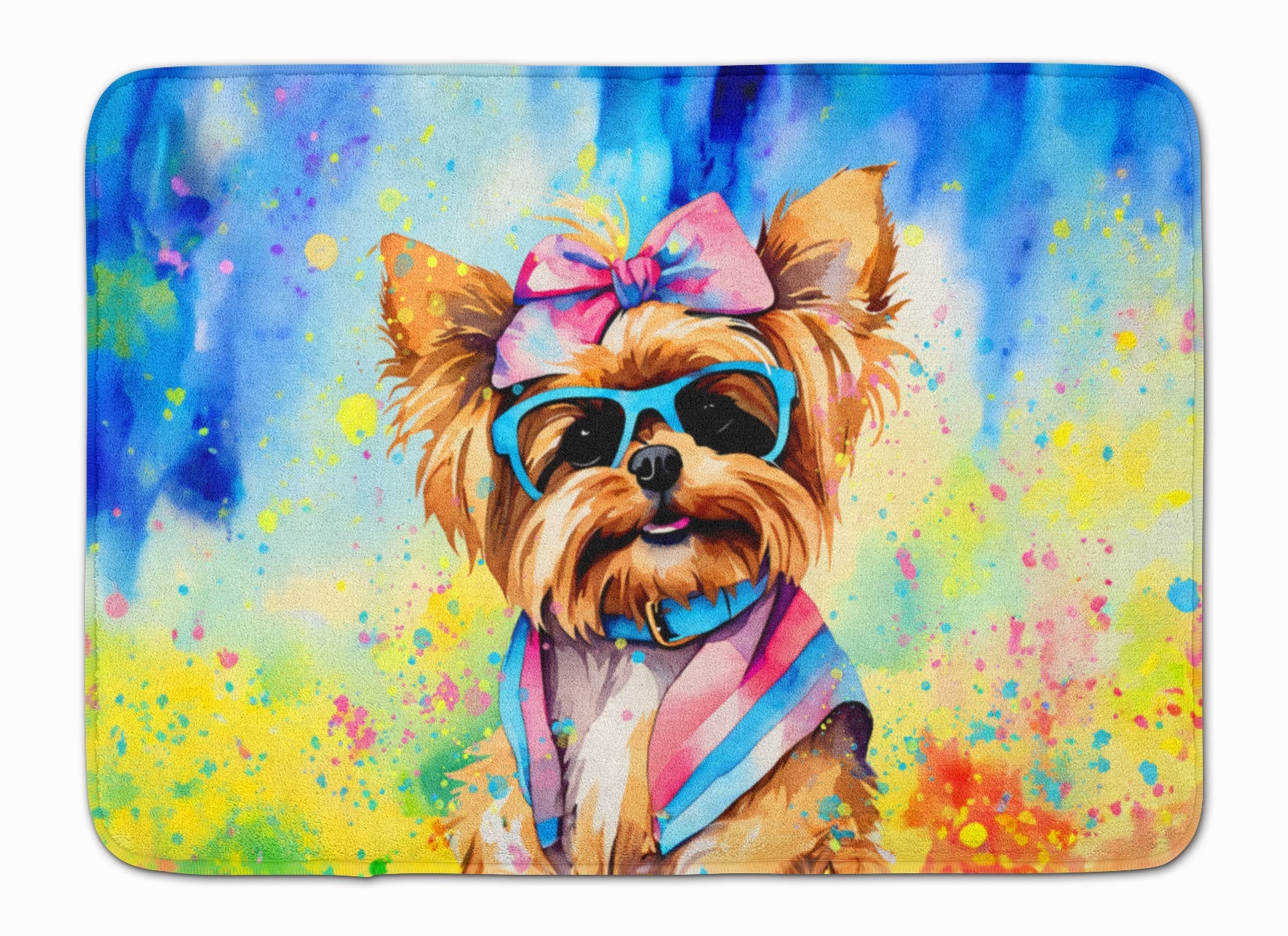 Yorkshire Terrier Hippie Dawg Memory Foam Kitchen Mat Machine Washable Anti-Fatigue Cushion Comfort Bath or Kitchen Rug