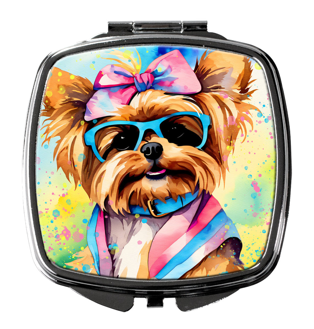 Yorkshire Terrier Hippie Dawg Compact Mirror Decorative Travel Makeup Mirror for Women Girls Gifts Pocket Makeup Mirror Folding Handheld