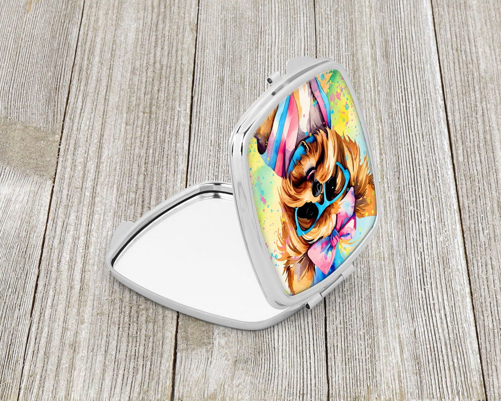 Yorkshire Terrier Hippie Dawg Compact Mirror Decorative Travel Makeup Mirror for Women Girls Gifts Pocket Makeup Mirror Folding Handheld