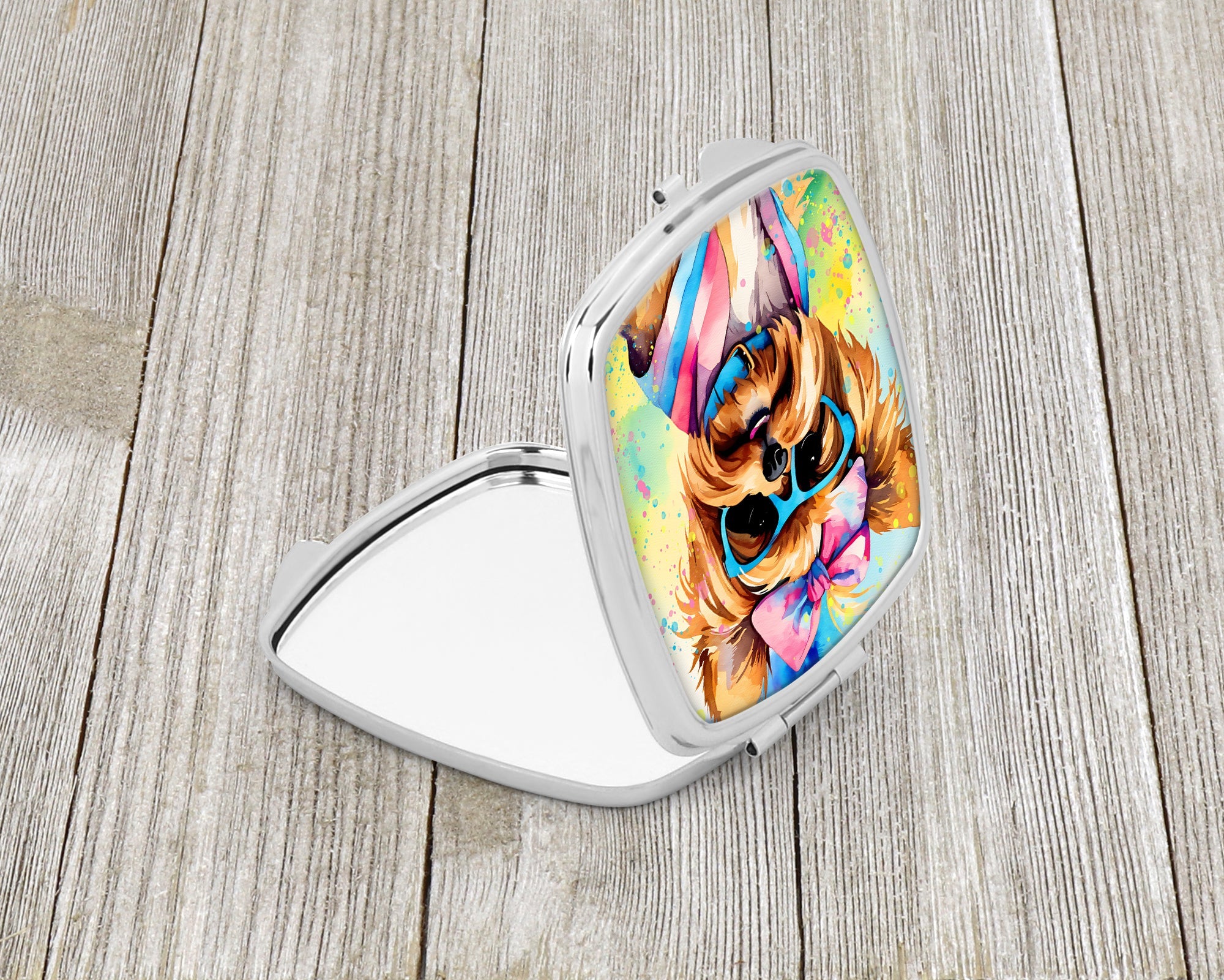 Yorkshire Terrier Hippie Dawg Compact Mirror Decorative Travel Makeup Mirror for Women Girls Gifts Pocket Makeup Mirror Folding Handheld