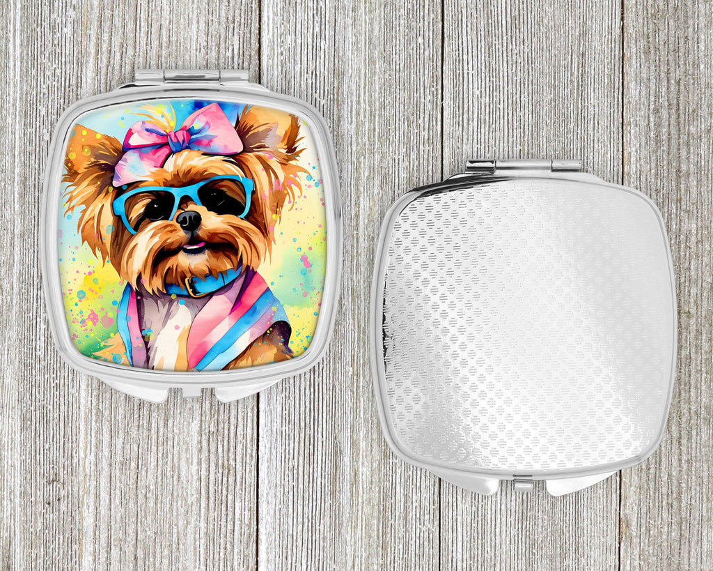 Yorkshire Terrier Hippie Dawg Compact Mirror Decorative Travel Makeup Mirror for Women Girls Gifts Pocket Makeup Mirror Folding Handheld