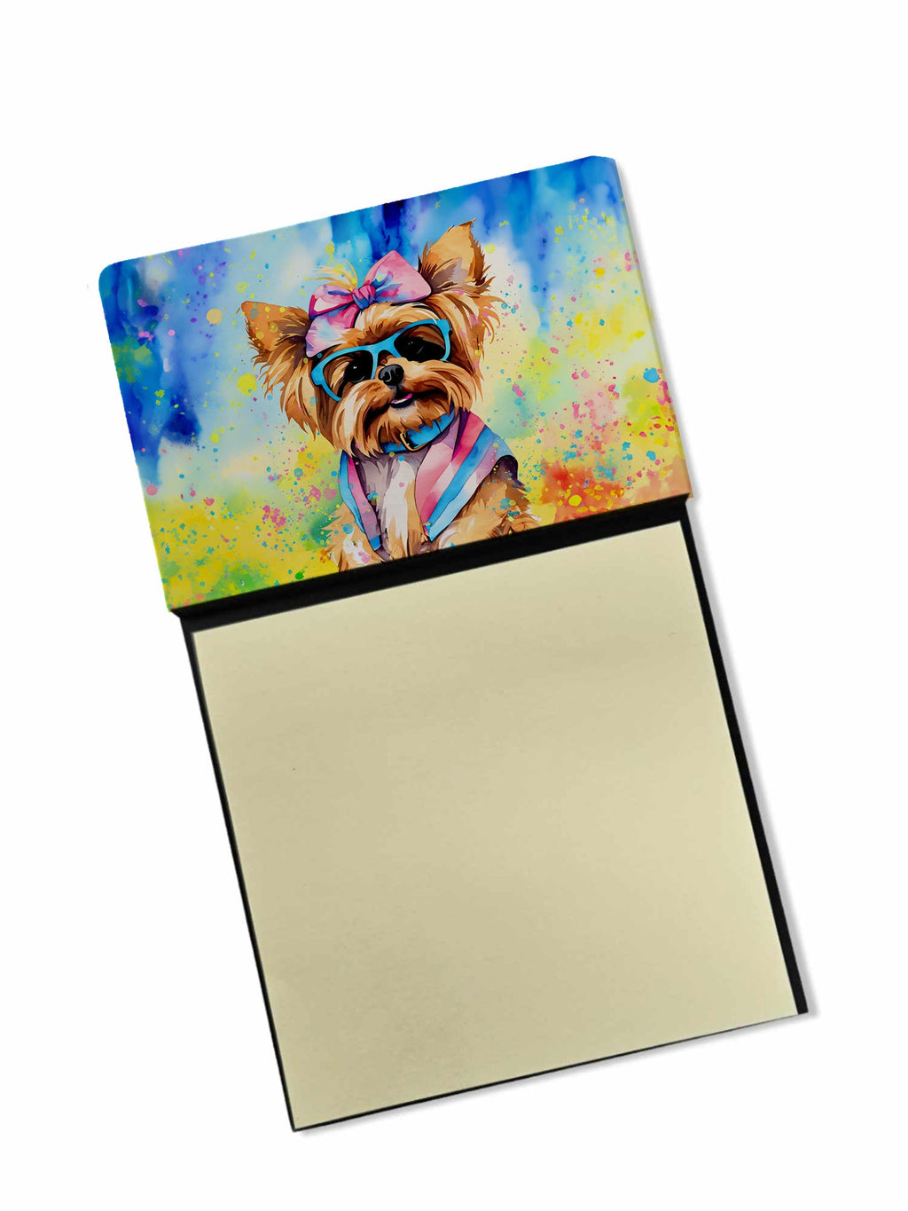 Yorkshire Terrier Hippie Dawg Watercolor Sticky Note Holder Refillable Dispenser Desk Accessory 3x3 Pad Gift