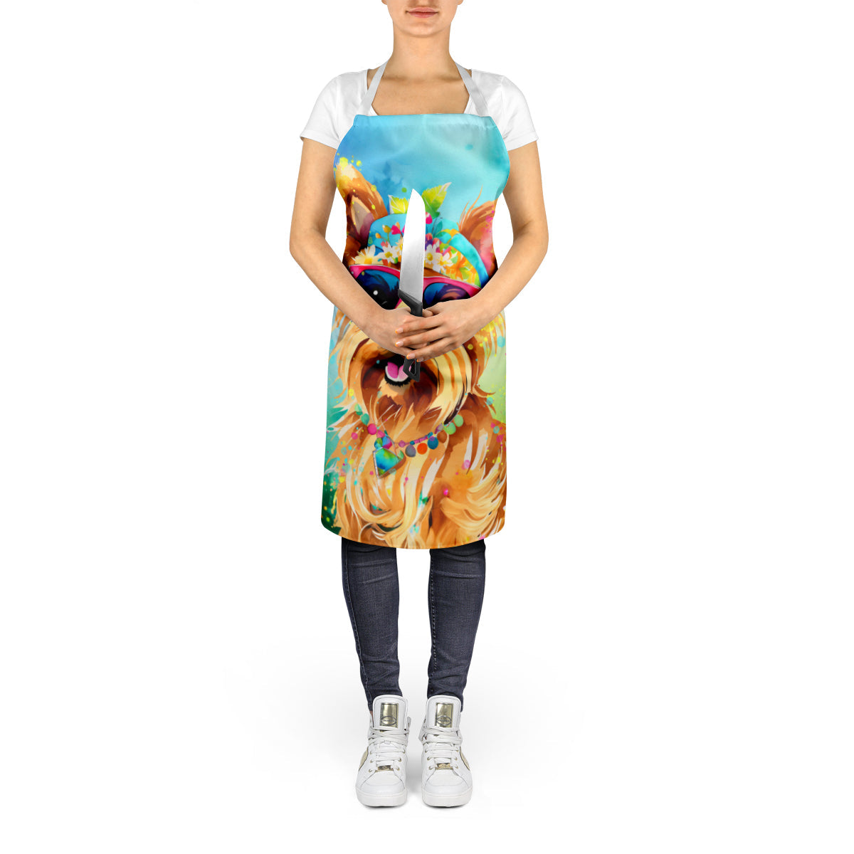 Yorkshire Terrier Hippie Dawg Apron Cooking Kitchen Server Baking Crafts Gardening for Adult Women Men, Unisex, Large, Multicolor