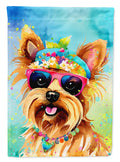 Yorkshire Terrier Hippie Dawg House Flag 28x40 Porch Sleeve Pole Decorative Outside Yard Banner Artwork Wall Hanging, Polyester